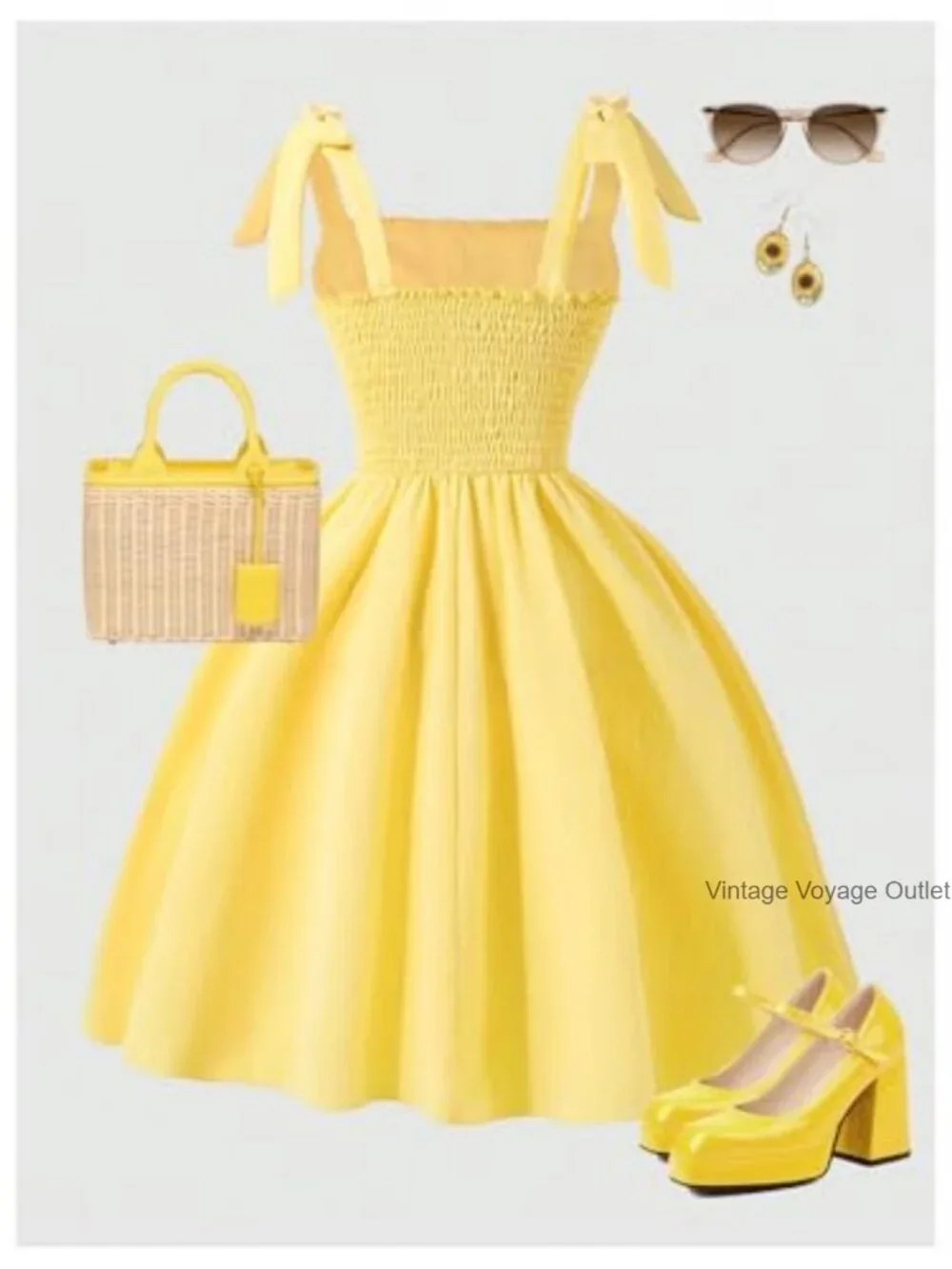 Girl's Bow Tie Shoulder A-Line Dress Sleeveless Smocked Summer
